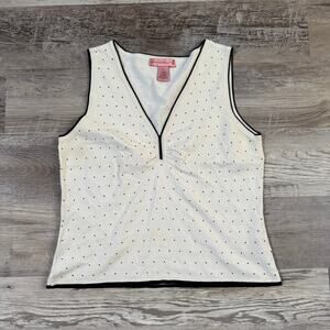 Vintage Bandolino Silk Blend Tank Top White Polka Dot V Neck Y2K Minimalist 90s